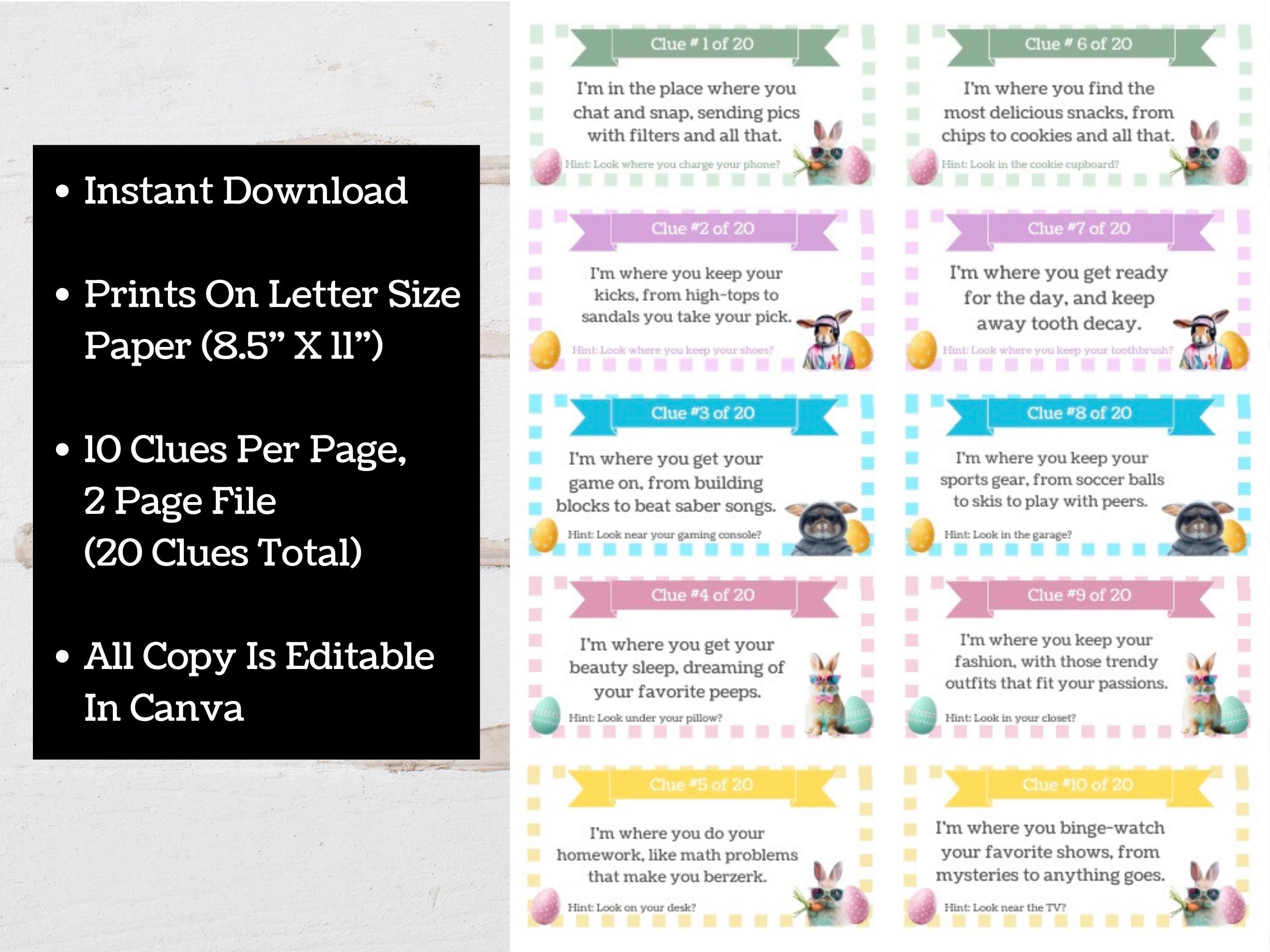 Editable Teen Easter Egg Scavenger Hunt Clues | Instant Download ...