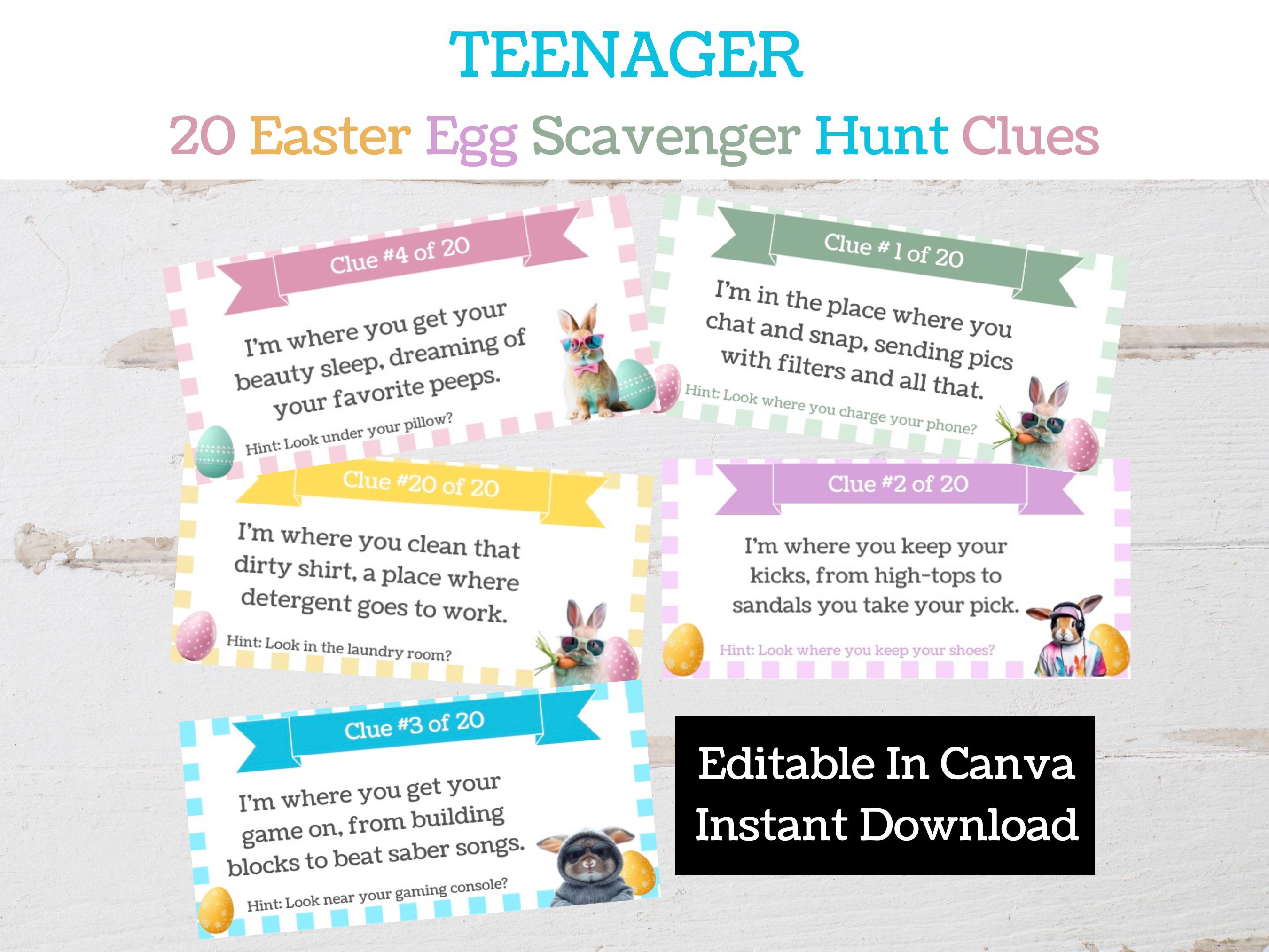 Editable Teen Easter Egg Scavenger Hunt Clues | Instant Download ...