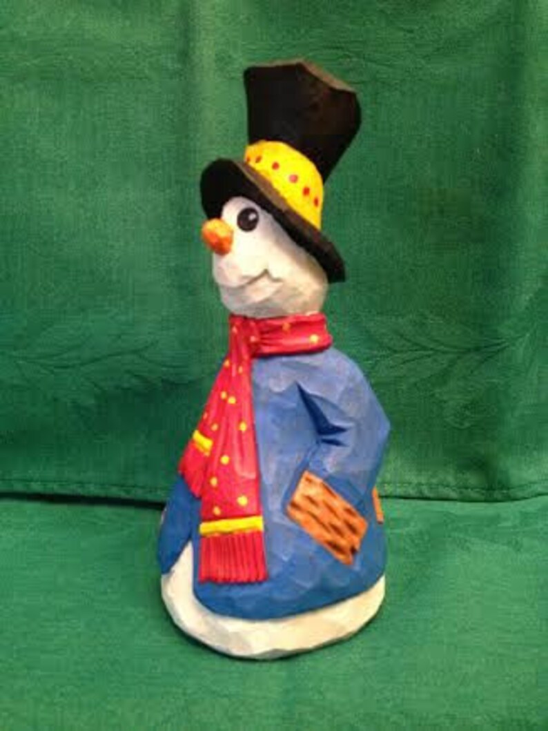 Hand Carved Snowman Wood Carving Handmade Winter Decoration Etsy