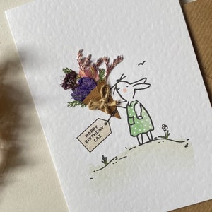 Personalised Card, Birthday, Pressed flower bouquet, Gardener nature lover, Option to send direct