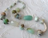 Rough Soft - Peruvian Opal, Sea green Chalcedony and Aquamarine - Necklace