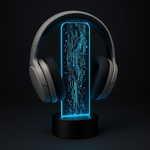 Glitch Effect Custom LED Headphone Stand – Personalized Gamer Stand with Gamertag – RGB Headset Holder – Gamer Gift for Him