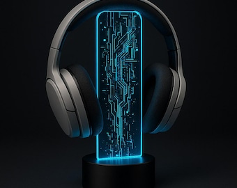 Personalisierter LED Kopfhörerständer mit Glitch Effekt – Personalisierter Gamer Ständer mit Gamertag – RGB Kopfhörer Halter – Gamer Geschenk für Ihn