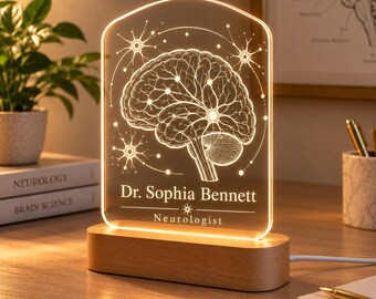 Neurologist Gift, Personalized Brain LED Night Light, Engraved Acrylic Doctor Lamp, Neurology Office Decor, Medical Graduation Gift