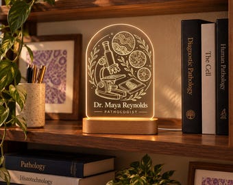 Pathologist Gift, Personalized Pathology LED Lamp, Microscope Acrylic Night Light, Medical Doctor Gift, Laboratory Office Decor