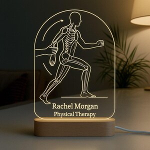 Custom Night Light for Physical Therapist Personalized LED Gift with Laser Engraved Acrylic and Wooden Base