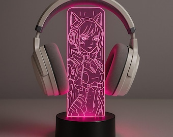Custom LED Headphone Stand with Gamertag — Cyberpunk Anime Gamer Gift — RGB Headset Holder for Gaming Setup — Personalized Desk Decor