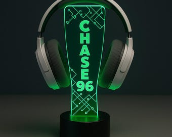 Personalisierter LED Kopfhörerständer mit Scharfschützen Fadenkreuz Design – Personalisierter Headpiece Halter – RGB Gaming Schreibtisch Dekor – Geschenk für Gamer