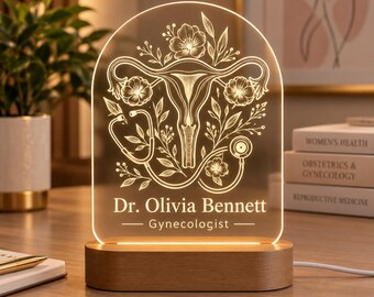 Gynecologist Gift, Personalized OBGYN LED Night Light, Women’s Health Doctor Gift, Engraved Acrylic Lamp, Medical Office Decor