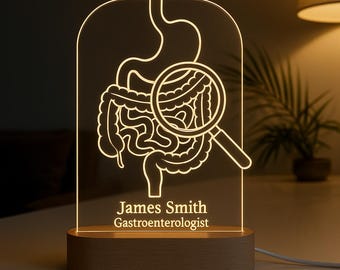 Gastroenterologist Custom Night Light – Personalized Engraved Acrylic Lamp with Wooden LED Base – GI Doctor Gift Graduation Medical