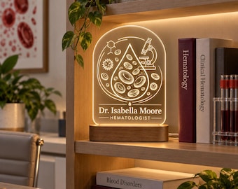 Hematologist Gift, Personalized LED Night Light, Engraved Acrylic Blood Cell Lamp, Hematology Office Decor, Medical Doctor Graduation Gift