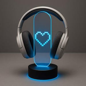 Custom Pixel Heart LED Headphone Stand – Personalized Gaming Headset Holder – RGB Desk Decor – Gamer Gift with Gamertag