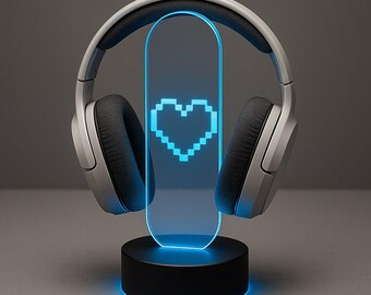 Personalisierter Pixel Herz LED Kopfhörerständer – Personalisierter Gaming Headset Halter – RGB Schreibtisch Dekoration – Geschenk für Gamer mit Gamertag