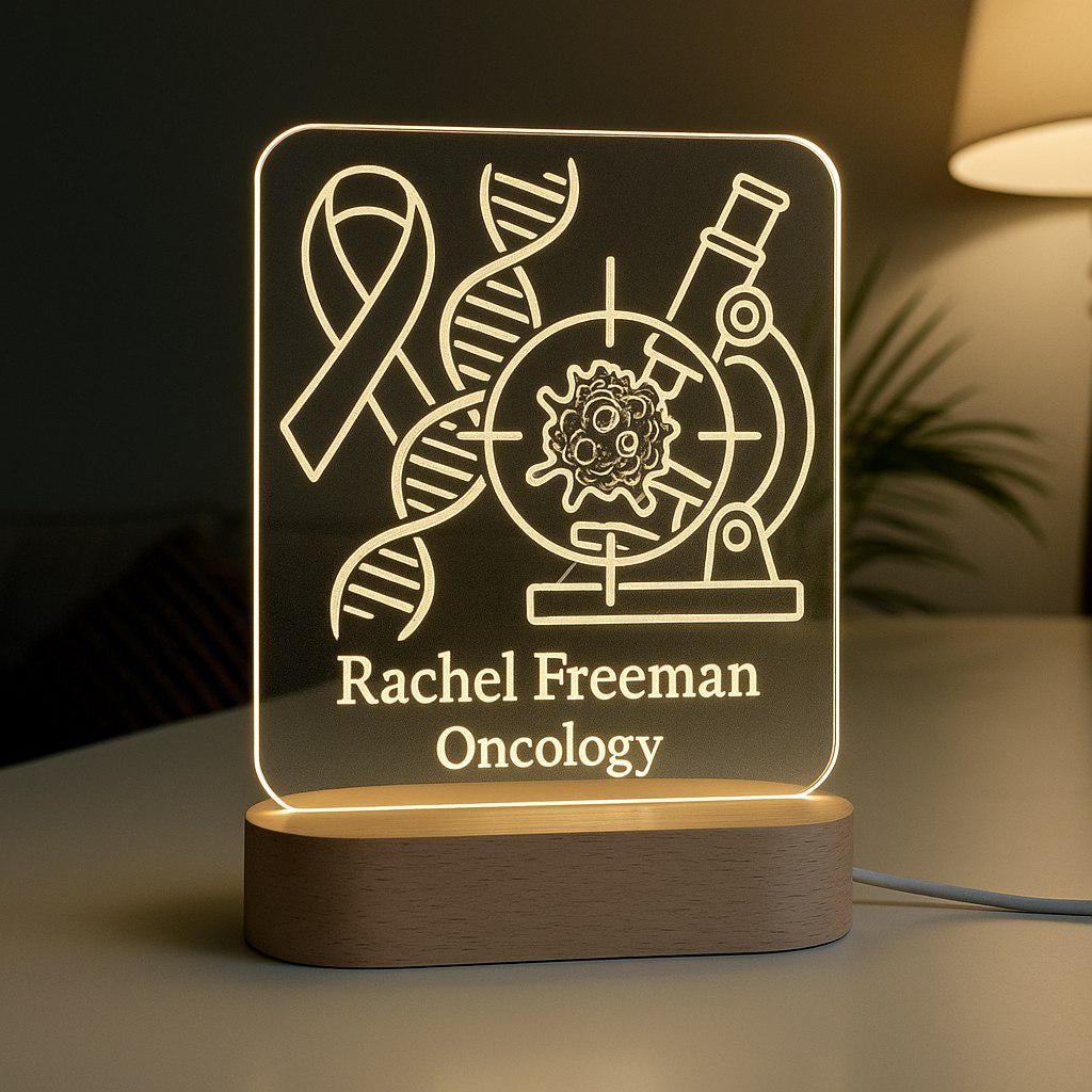 Oncology Custom Night Light Personalized Gift for Doctors Laser Engraved LED Lamp with Acrylic and Wooden Base