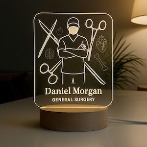 Surgeon Personalized Night Light Custom LED Lamp with Engraved Design - Laser Engraved Acrylic Customized Gift