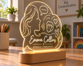 Speech Therapist Gift, Personalized LED Lamp, Speech Language Pathologist Gift, SLP Office Decor, Engraved Acrylic Night Light