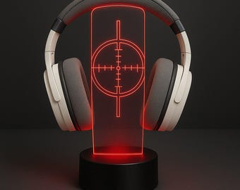 Personalisierter LED Kopfhörerständer mit FPS Sniper Fadenkreuz – Personalisierter Kopfhörer Halter – RGB Gamer Geschenk – Gaming Schreibtisch Dekor
