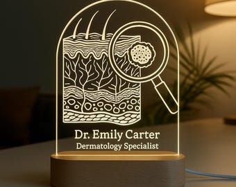 Dermatologist Custom Night Light | Personalized LED Gift with Laser Engraved Dermatology Graduation gift Medical Student Gift