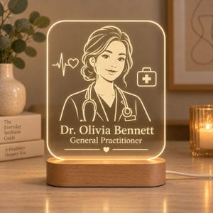 Lámpara para médico de atención primaria, regalo para médico general, luz nocturna LED personalizada, decoración de oficina de médico general grabada en acrílico, regalo de graduación para médicos