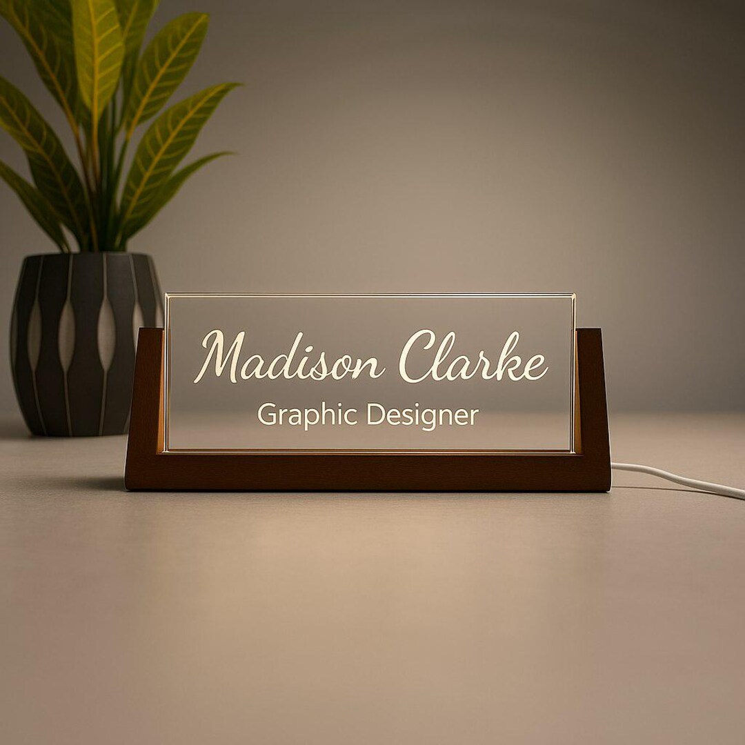 Graphic Designer Desk Name Plate Personalized LED Gift Custom Engraved ...