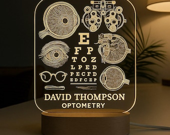 Optometrist Custom Night Light Personalized LED Gift with Laser Engraved Acrylic Plate and Wood Base Graduation gift Medical Student Gift