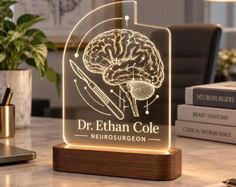 Neurosurgeon Gift, Personalized Brain LED Lamp, Custom Neurosurgery Doctor Gift, Engraved Acrylic Night Light, Medical Office Decor
