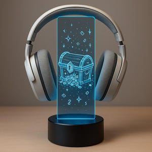 Loot Chest LED Headphone Stand – Custom RGB Gamertag Headset Holder – Personalized Gamer Desk Decor – Gamer Gift with Remote