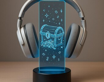 Loot Chest LED Kopfhörerständer - Individueller RGB Gamertag Headset Halter - Personalisierte Gamer Schreibtisch Dekoration - Gamer Geschenk mit Fernbedienung