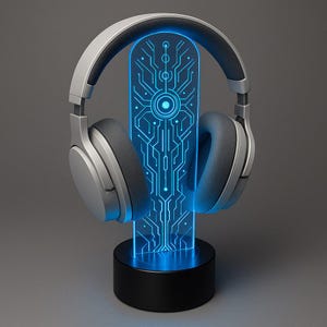 Custom LED Headphone Stand with Gamertag – Sci-Fi Energy Core Headset Holder – Personalized RGB Gamer Desk Decor – Gift for Streamers