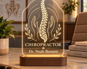Chiropractor Gift, Personalized LED Night Light, Engraved Spine Acrylic Lamp, Chiropractic Office Decor, Graduation Gift for Chiropractor