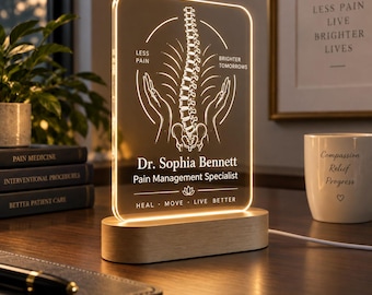 Pain Management Doctor Gift, Personalized LED Night Light, Engraved Acrylic Lamp, Pain Specialist Office Decor, Medical Gift