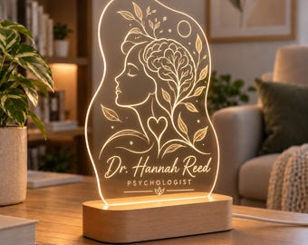 Psychologist Gift, Personalized Brain LED Lamp, Engraved Acrylic Name Light, Psychology Graduation Gift, Therapist Office Decor