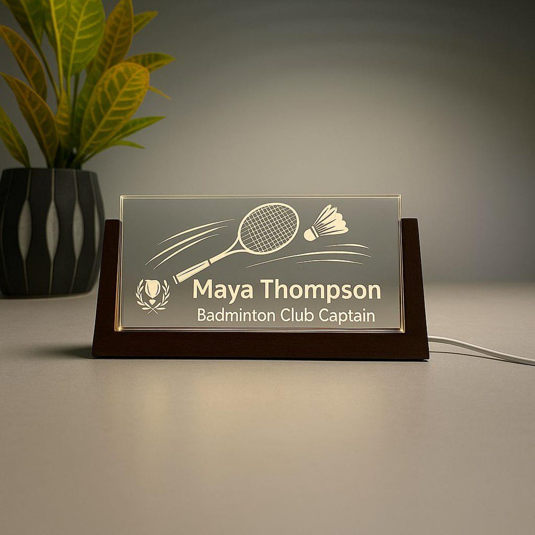 Badminton Racket Tag Badminton Racket Desk Name Plate Personalized LED Gift With Laser ...