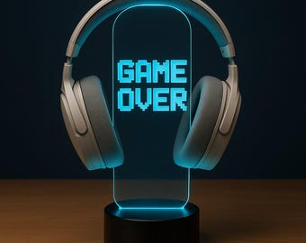 Personalisierter LED Kopfhörerständer mit Gamertag – Personalisierter Gaming-Headset Halter – RGB Schreibtischleuchte mit Fernbedienung – Gamer Geschenk für Ihn