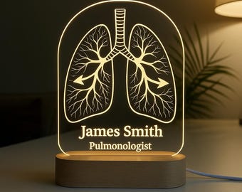 Custom Pulmonologist Night Light – Personalized Engraved Acrylic Lamp with LED Wooden Base – Lung Specialist Doctor Gift