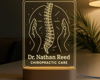 Chiropractor Custom Night Light Personalized Gift with LED Base and Laser Engraved Acrylic Design