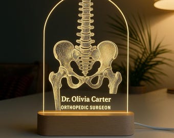 Orthopedic Surgeon Custom Night Light | Personalized LED Gift with Laser Engraved and Wooden Base Graduation gift Medical Student Gift