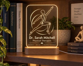 Physical Therapist Gift, Personalized LED Lamp, PT Graduation Gift, Engraved Acrylic Night Light, Rehabilitation Office Decor
