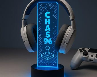 Custom LED Headphone Stand – Retro Arcade Machine Design – Personalized Gamer Headset Holder – RGB Gaming Desk Decor Gift