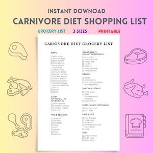 Carnivore Diet Grocery List, Carnivore Diet Shopping List PDF Keto Zero-Carb Grocery List Printable High-Protein Meal Planner Printable PDF
