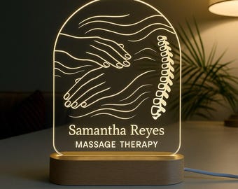Massotherapy Custom Night Light Personalized LED Gift with Laser Engraved Acrylic Plate and Wooden Base
