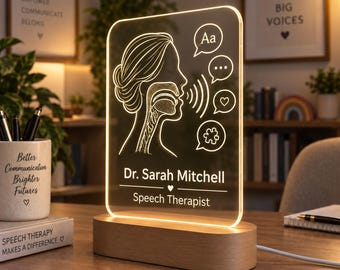 Speech Therapist Gift, Personalized LED Night Light, Engraved Acrylic Lamp, SLP Office Decor, Speech Pathologist Graduation Gift
