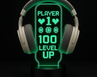 Custom LED Headphone Stand with Scoreboard Design – Personalized Gamer Headset Holder – RGB Gaming Desk Accessory – Gamer Gift