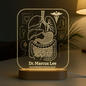 Gastroenterologist Custom Night Light Personalized LED Gift for Doctor with Laser Engraved Acrylic and Wooden Base