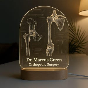 Orthopedic Surgeon Custom Night Light Personalized LED Gift with Laser Engraved Acrylic Design and Wooden Base