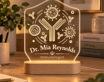 Immunologist Gift, Personalized Immunology LED Lamp, Engraved Acrylic Night Light, Medical Science Gift, Doctor Office Decor