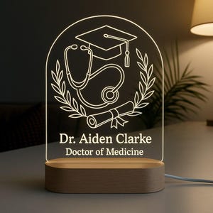Doctor Graduation Gift Custom Night Light Personalized LED Base with Engraved Acrylic Design for Medical Professionals