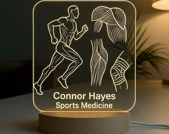 Sports Medicine Custom Night Light Personalized Gift with Laser Engraved Acrylic and LED Wooden Base