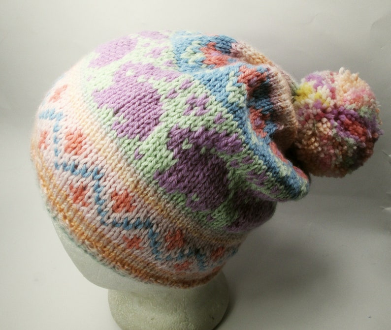 Pastel Bunnies Hand Knit Wool Hat, Hat Gift for Rabbit Lover, Sweet Bunny Hat Gift for Her image 7