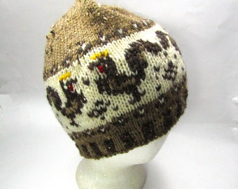 Chicken Ear Flap Hat, Chicken Lovers Hat, Brown Tweed Hand Knit Chicken Lovers Hat, Gift for Chicken Lover, Crazy Chicken Lady Hat